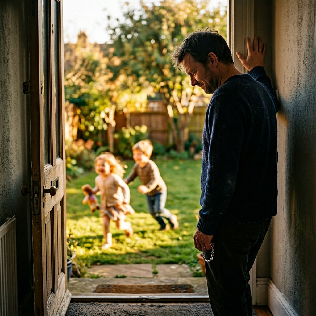 Man watching kids from doorway