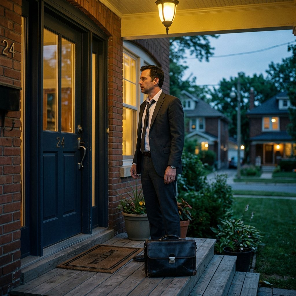 Man standing outside front door